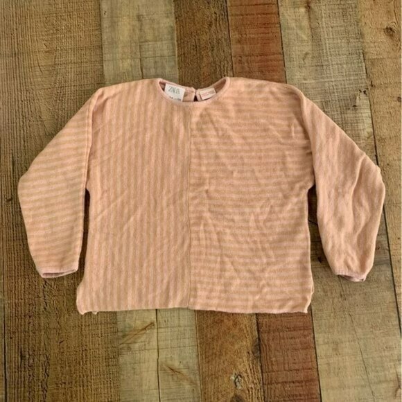 Zara girls pink striped long sleeve knit top with keyhole closure -3/4YR - Picture 1 of 7